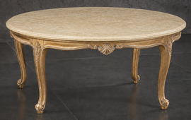 Table basse ronde Louis XV avec pieds galbés et plateau en marbre - LES MEUBLES DOBOIS