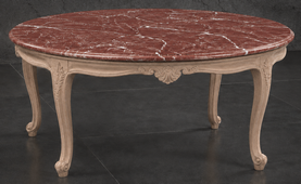 Table basse ronde Louis XV en hêtre massif avec plateau en marbre - LES MEUBLES DOBOIS