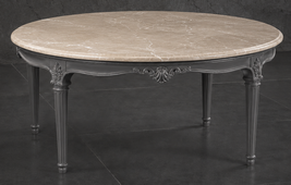 Table basse ronde Louis XVI en bois massif avec plateau en marbre - LES MEUBLES DOBOIS