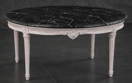 Table basse ronde Louis XVI sculptée à la main avec plateau en marbre - LES MEUBLES DOBOIS