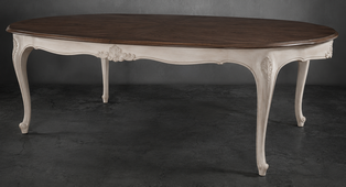 Table de repas ovale style Louis XV avec ceinture et pieds en bois sculpté - LES MEUBLES DOBOIS