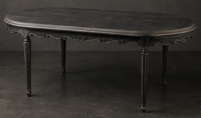 Table de repas ovale style Louis XVI dorée avec plateau noir - LES MEUBLES DOBOIS