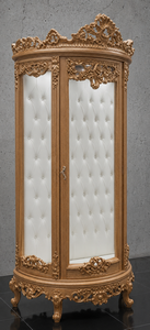 Vitrine demi-lune baroque dorée avec intérieur capitonné blanc