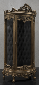 Vitrine demi-lune baroque argentée avec intérieur capitonné noir