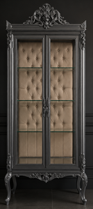Vitrine baroque grise anthracite intérieur capitonné beige