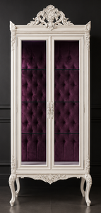 Vitrine étroite crème de style baroque capitonné violet