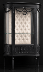 Vitrine de style Louis XVI noire capitonné blanc cassé